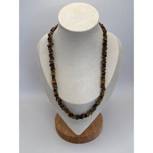 Vintage Tiger’s Eye Chip 18” Necklace With Barrel Screw Clasp Closure Semi Preci